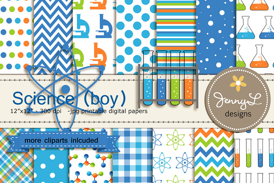 Science Boy Digital Papers Cliparts in Patterns - product preview 8