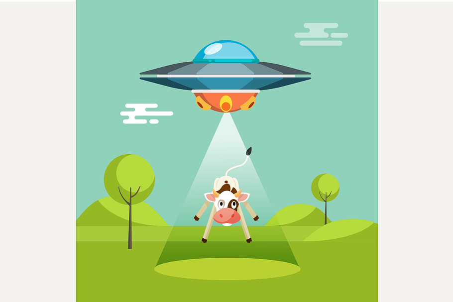 Aliens spaceship abducts the cow in Illustrations - product preview 8