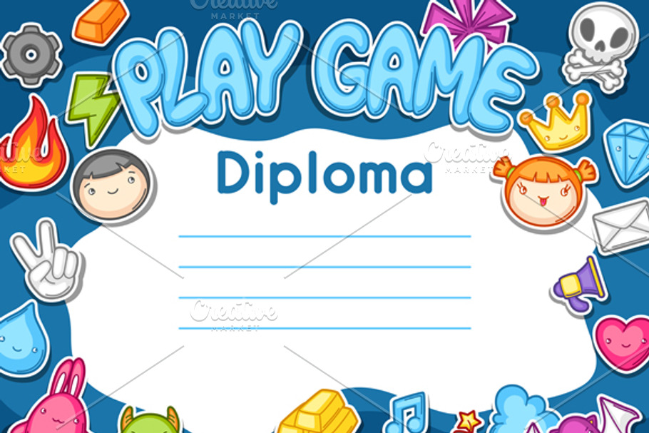 Game kawaii diplomas.  in Flyer Templates - product preview 8