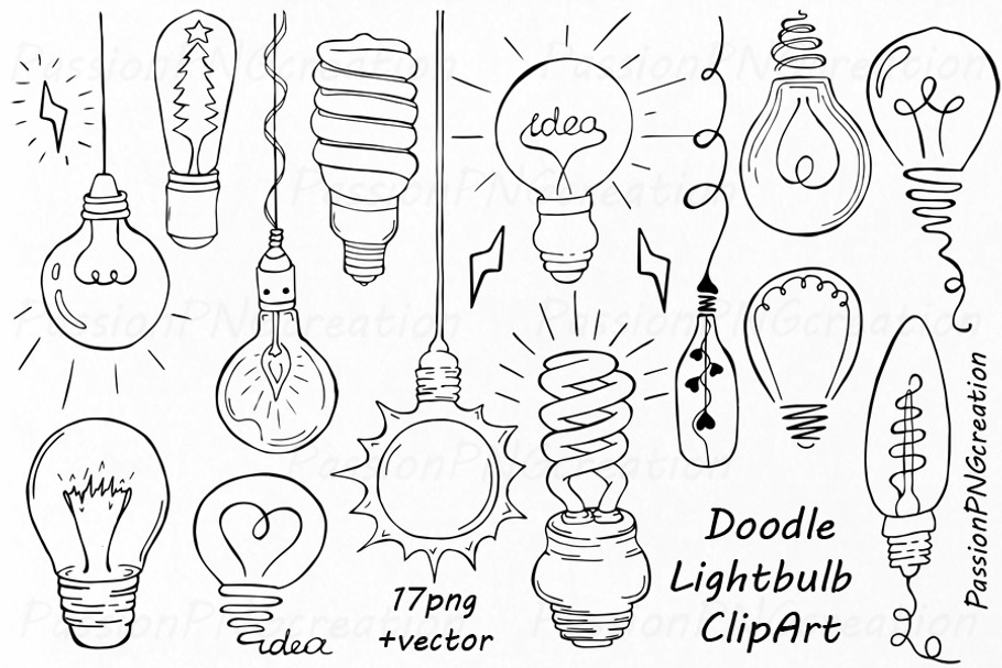 Doodle Light Bulb Clipart in Illustrations - product preview 8