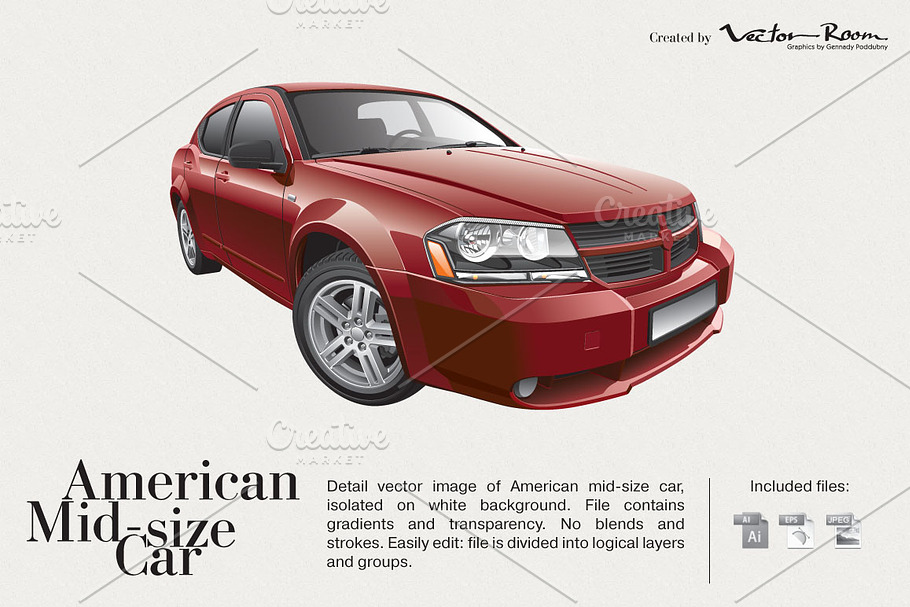 American Mid-size Car in Objects - product preview 8