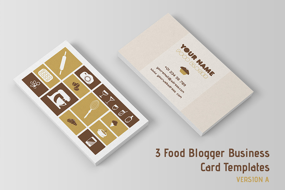 3 Food Blogger Business Cards Temp. in Business Card Templates - product preview 8