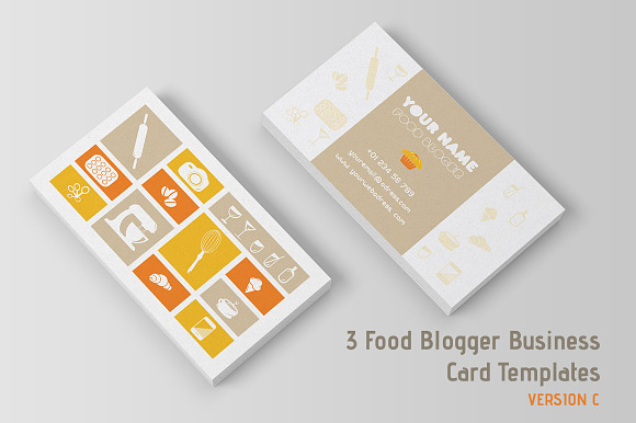 3 Food Blogger Business Cards Temp. in Business Card Templates - product preview 2