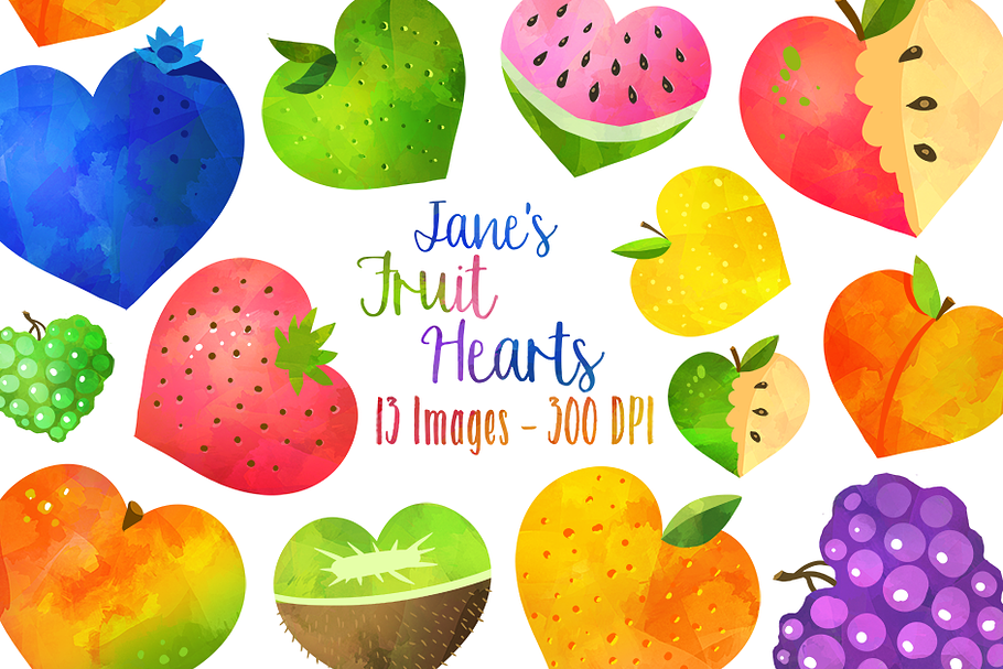 Watercolor Fruit Hearts Clipart in Illustrations - product preview 8