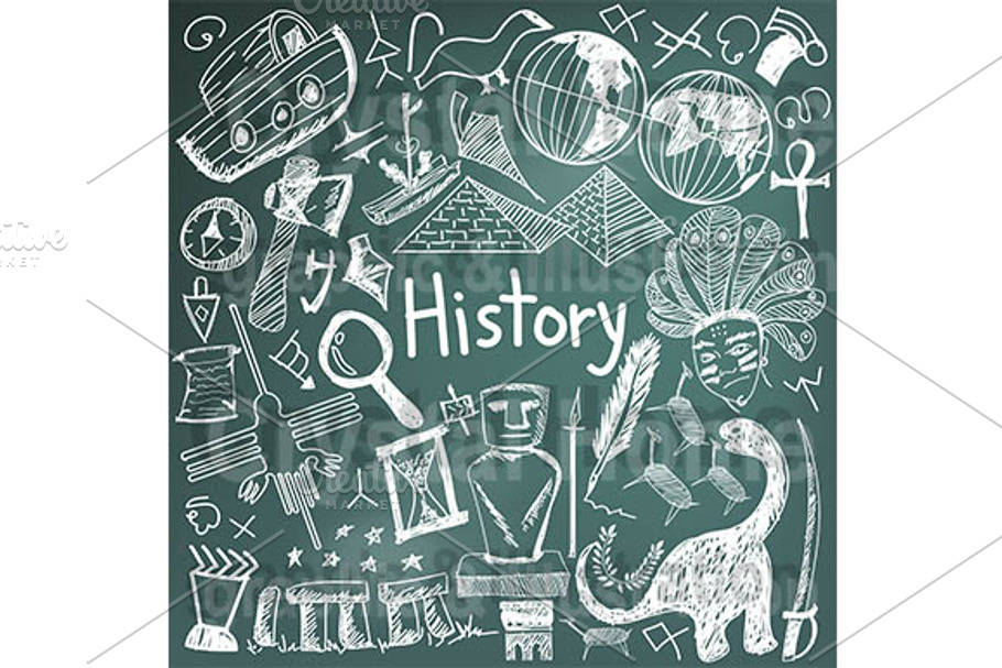 History education blackboard doodle