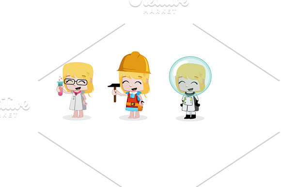 24 x Professions Vector little Girls in Illustrations - product preview 1
