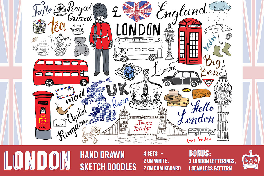 London Sketched Doodles Vector set