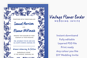 Vintage Floral Border Wedding Invite