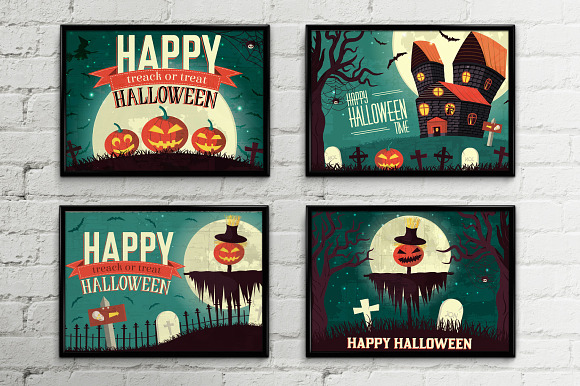 Happy halloween time background pack in Illustrations - product preview 4