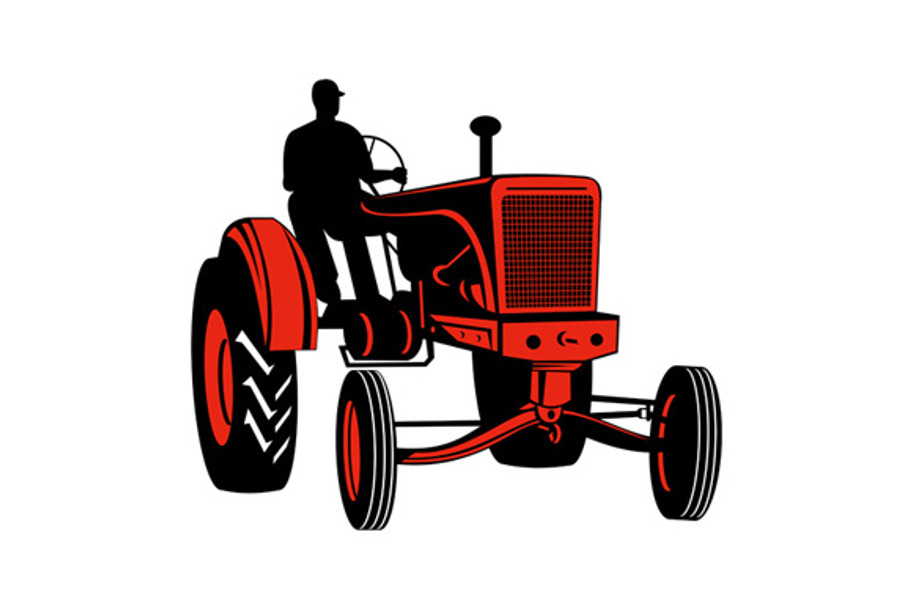 Vintage Tractor With Driver in Illustrations - product preview 8