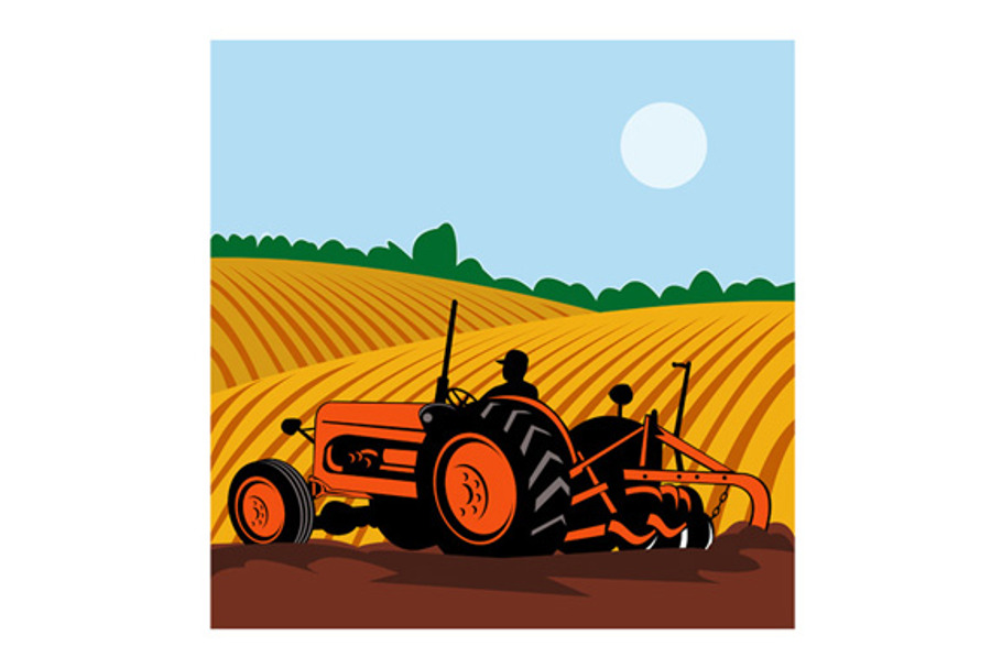 Vintage Tractor With Farmer in Illustrations - product preview 8