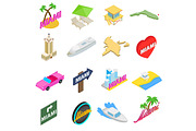 Miami icons set, isometric 3d style