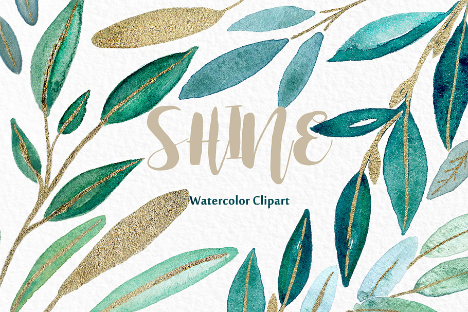 Shine gold leaves Watercolor clipart