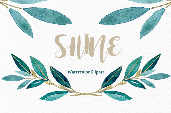 Shine gold leaves Watercolor clipart in Illustrations - product preview 2