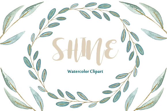 Shine gold leaves Watercolor clipart in Illustrations - product preview 3