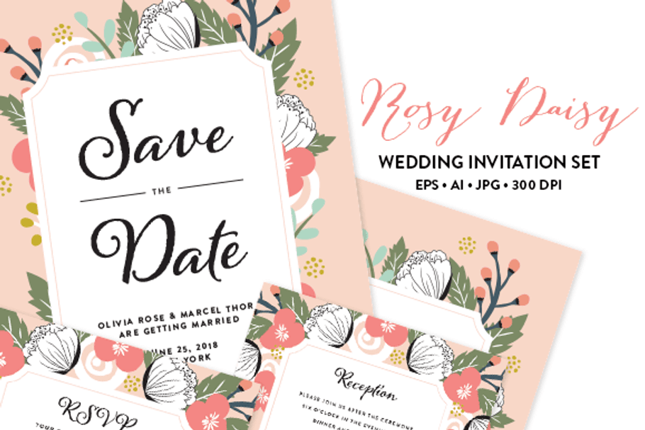 Rosy Wedding Invitation EPS & JPG