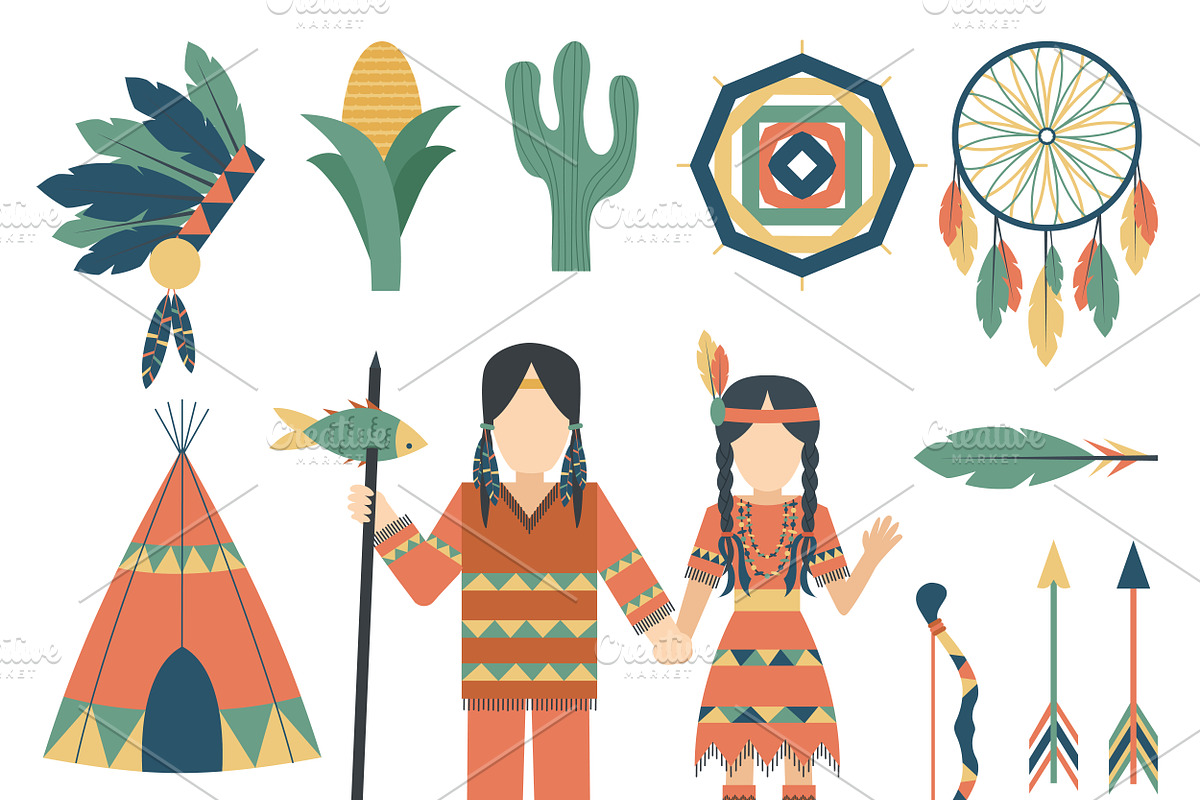 Indians icons element retro vector in Illustrations - product preview 8