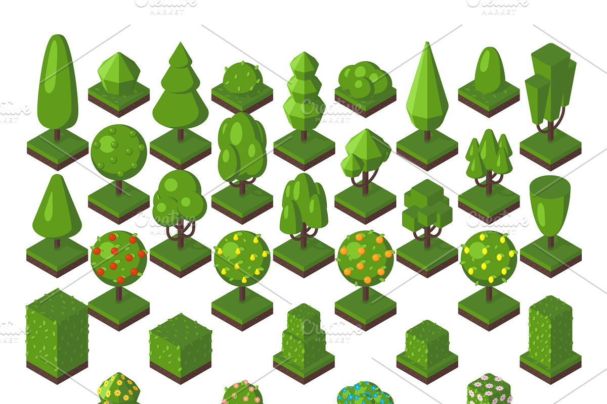 Green isometric tree vector set in Illustrations - product preview 8