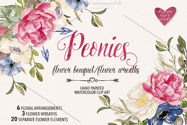 Watercolor Peonies wreaths/bouquets