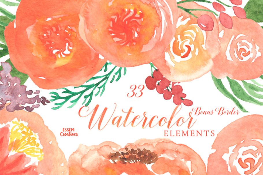 Orange Watercolor Florals Clipart