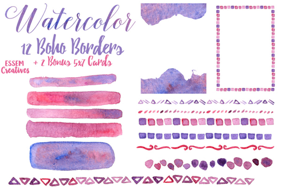 Watercolor Boho Borders Clipart Set