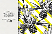 Palm leaves, pineapples pattern