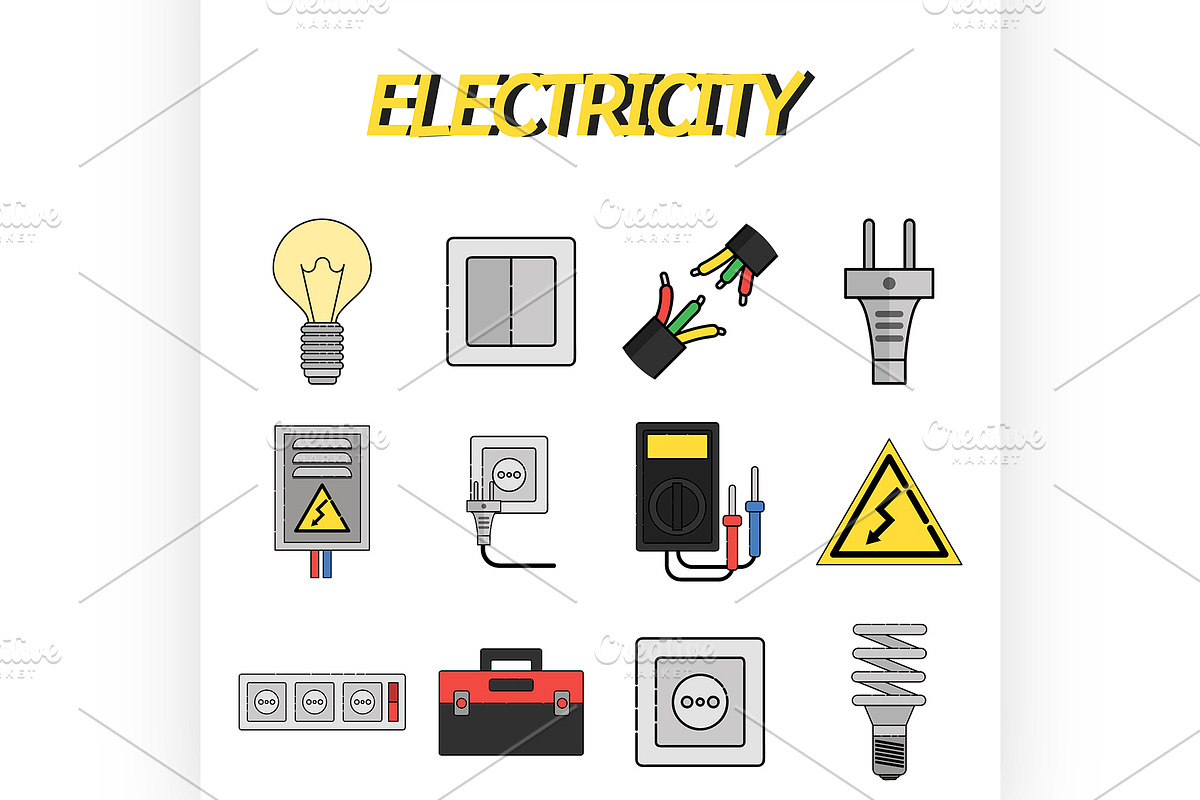 Electricity flat icons set in Illustrations - product preview 8