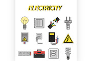 Electricity flat icons set