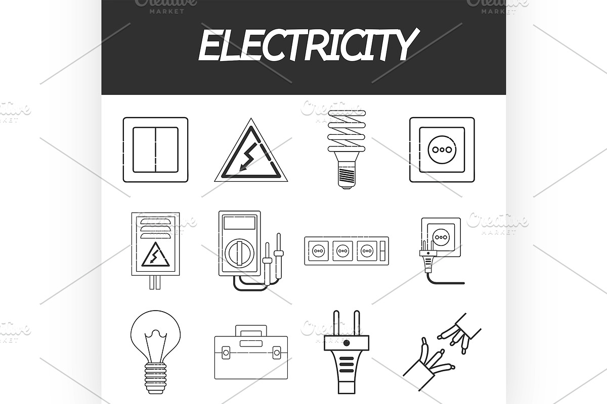 Electricity icons set in Illustrations - product preview 8