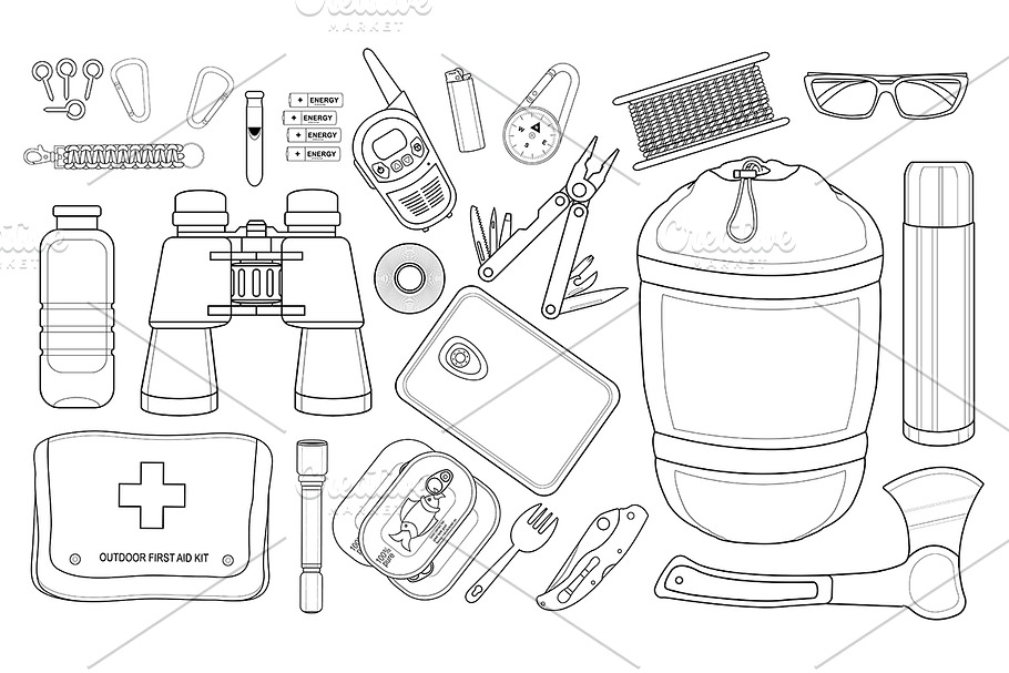 Survival camping equipment. Vector in Illustrations - product preview 8