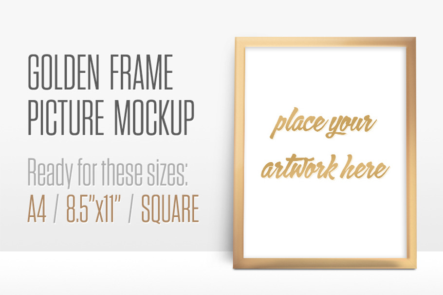 Golden Frame Picture Mockup in Print Mockups - product preview 8