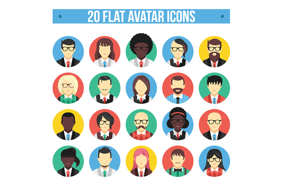 20 Flat Avatar Icons in Avatar Icons - product preview 8
