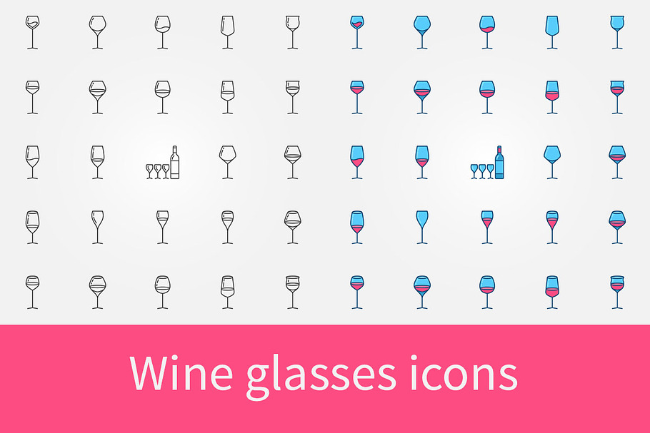 Wine glasses icons set