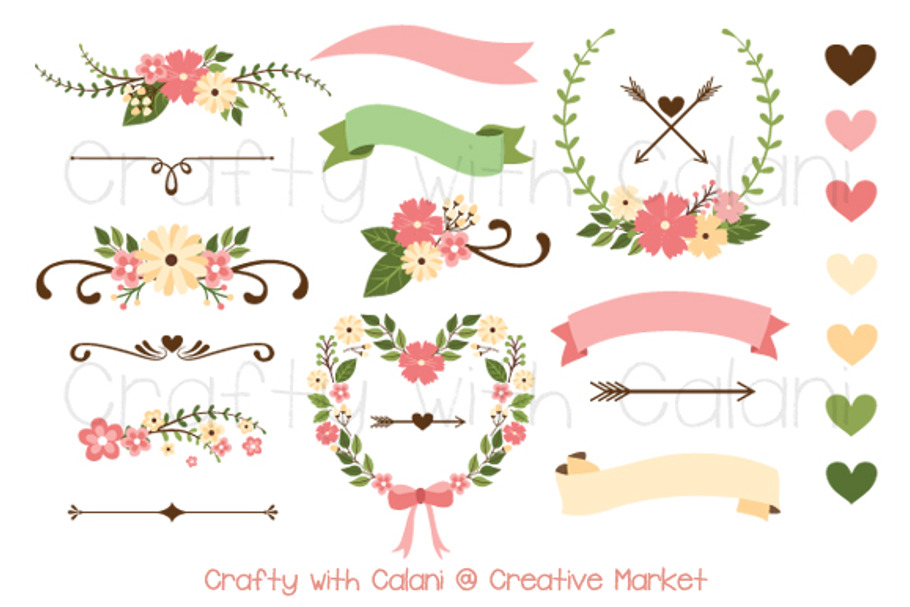Pink Wedding Flower Clipart in Illustrations - product preview 8