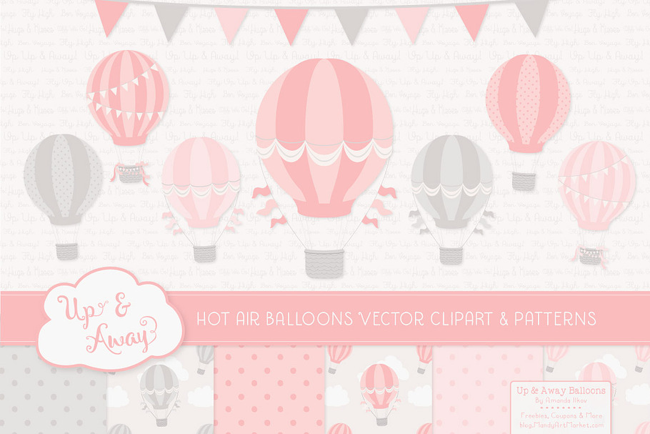Soft Pink & Grey Hot Air Balloons