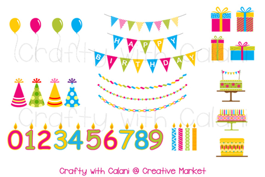 Children Birthday Party Clipart in Illustrations - product preview 8