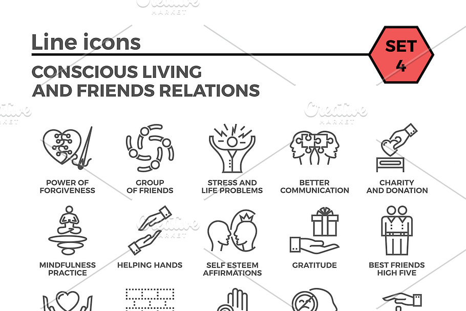 Conscious vector living icons set.
