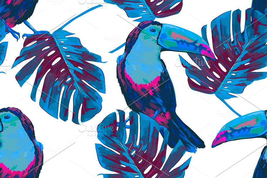 Toucans, jungle leaves pattern in Patterns - product preview 8