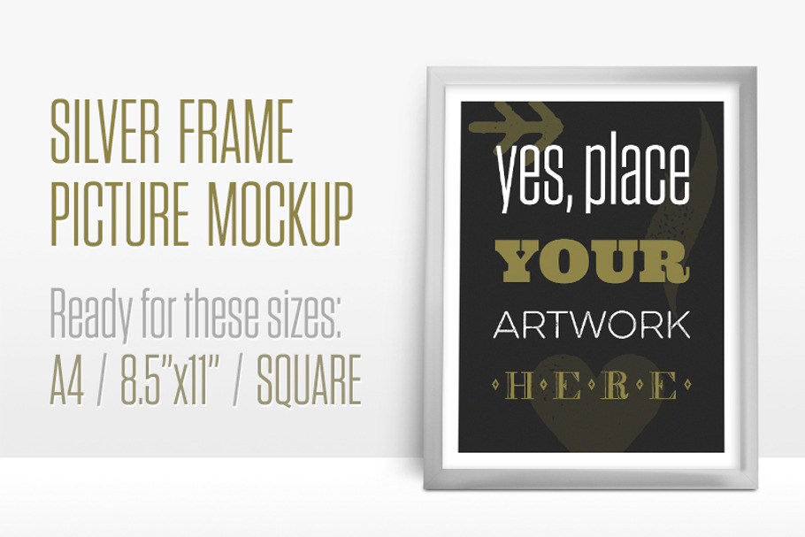 Silver Frame Picture Mockup in Print Mockups - product preview 8