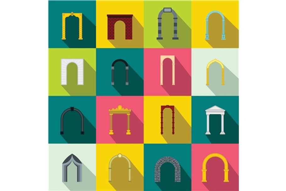 Arch set icons, flat style