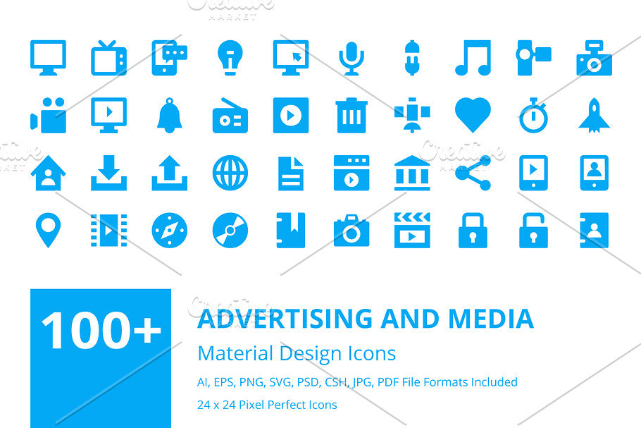 100+ Advertising and Media Icons Set