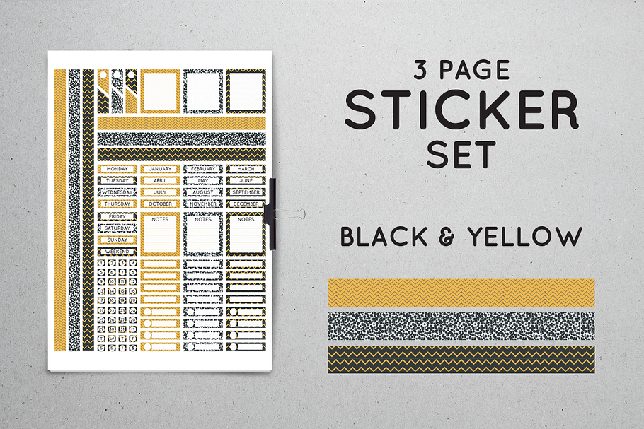 Planner Sticker Set - Black & Yellow in Stationery Templates - product preview 8