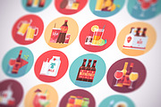 Soft drinks beverages flat icons set