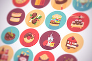 Fast food, snacks flat icons set