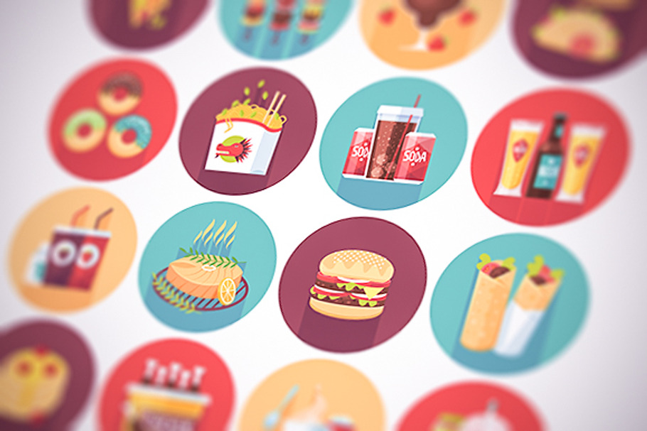 Fast food, snacks flat icons set in Icons - product preview 8