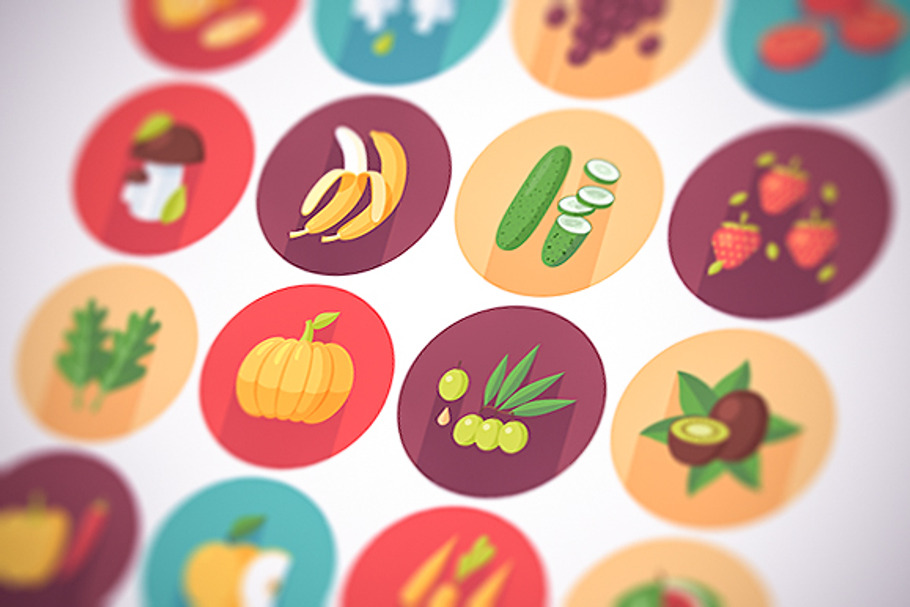 Fruits and vegetables flat icons set