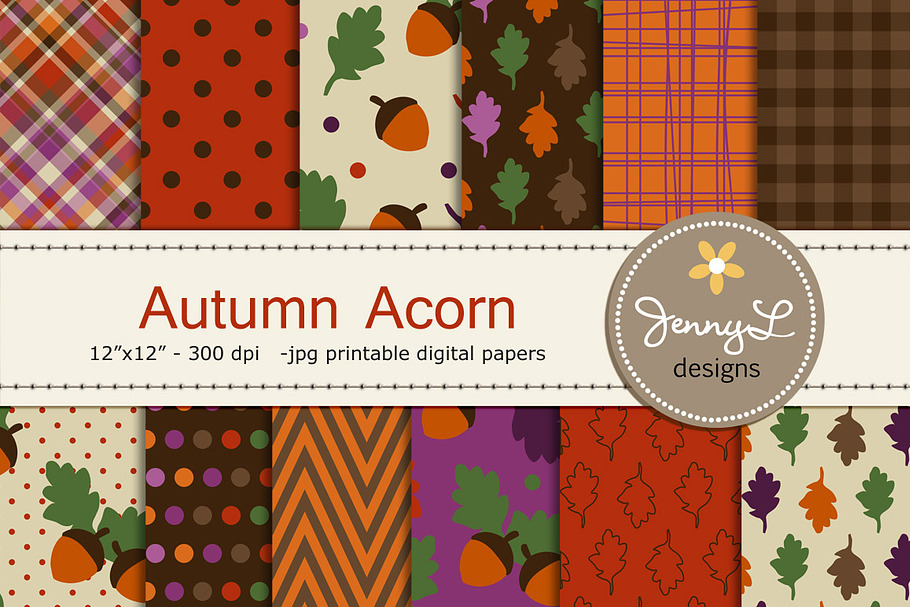 Fall Acorn Autumn Digital Papers