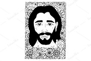 Doodle portrait of Jesus in flowers