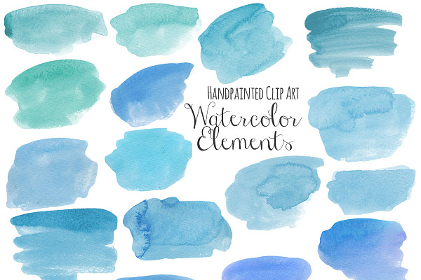 Blue watercolor elements clip art