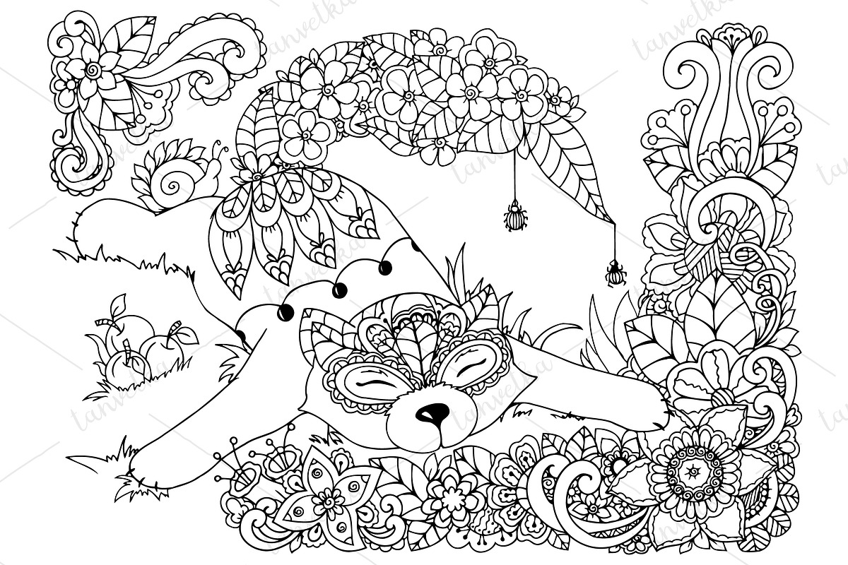 Doodle fox lying in colors in Illustrations - product preview 8